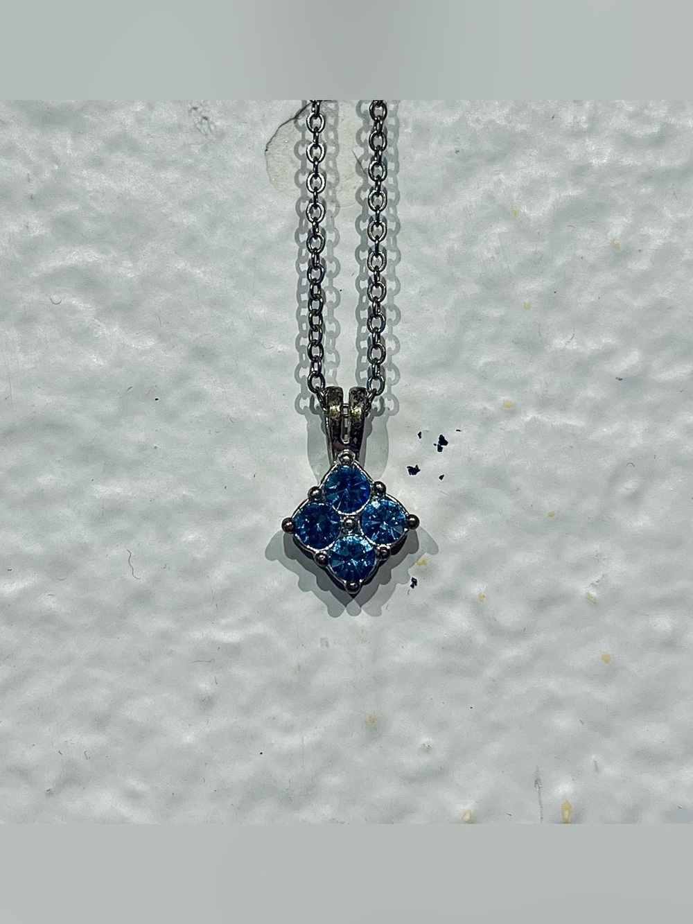 Vintage Silver Tone Blue Gemstone Pendant Necklace